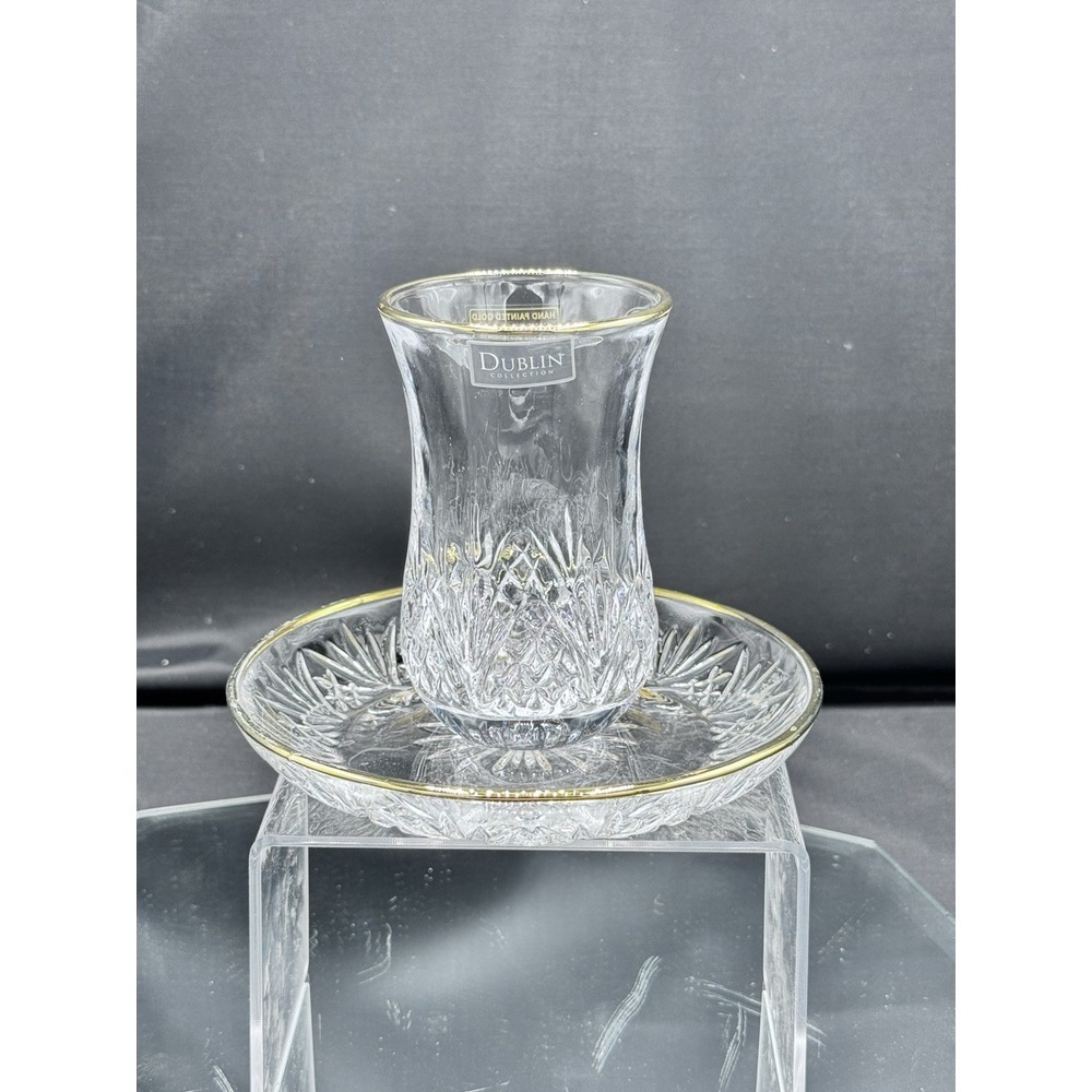 Dublin Collection 24k Gold Rimmed Crystal Glass Cup And Saucer